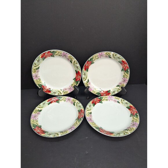 Home Essentials Stoneware Poinsettia Scroll 7" Bread Plate Replacement Set of 4 - Picture 2 of 9